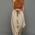 Set Top Halter Marrone e Pantaloni Beige Loose-Fit