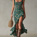 Abito Maxi Bohemien Verde Volant