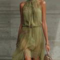 Abito Mini Chiffon Verde Fiori Vita