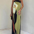 Abito Maxi Festa Color Block Senza Spall