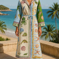 Abito Midi in Twill Stampato con Cintura