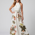 Prato | Abito Maxi con Pannello Botanico e Scollo All'Americana
