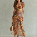 Ciel | Vestito Midi con Maniche Arricciate e Spacco