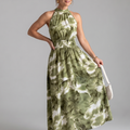 Olivia | Abito Midi con Vita Arricciata e Stampa Astratta