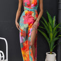 Abito Maxi Scollo V Fiocco Floreale