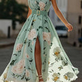 Abito Maxi Chiffon Verde Fiori Arricciat