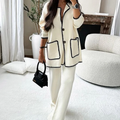 Giacca Decorata ai Bordo e Pantaloni Casual Set Due Pezzi
