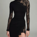 Abito Mini Tulle Pizzo Collo Alto Nero