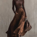 Set di Gonna Midi in Suede Distressed Color Caffè
