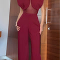 Set di top e pantaloni in rete trasparente patchwork bordeaux