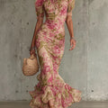 Maxi Abito Vintage Rose Maniche Pallonci