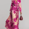 Abito Maxy a V in Chiffon Rosso con Cintura