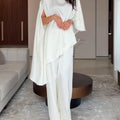 Set di Top e Pantaloni Irregolare in Raso Bianco