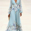 Abito Maxi Chiffon Blu Scollo V