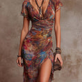 Abito Midi Plissettato V-neck Bohemien
