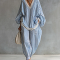 Set due pezzi loose con pizzo a righe blu