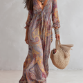 Abito Maxi Chiffon Paisley Scollo V