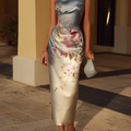 Abito Midi Satin Floreale Spalla Unica