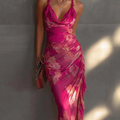 Abito Bodycon Stampa Floreale Fucsia