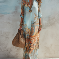 Abito Maxi Blu a Fiori