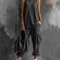 Completo Casual in Grigio Scuro con Gilet e Pantaloni Cargo Jogger