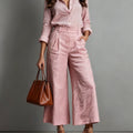 Set di Pantaloni Capri Rosa e Camicia Larga in Lino