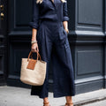 Set di Pantaloni Capri e Camicia Larga in Lino Blu Marino