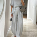 Set di Top Casual Grigio Chiaro e Pantaloni a Gamba Larga