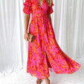 Elegante Vestito Midi a V con Fiori