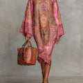 Abito Midi Paisley Rosa Maniche Lunghe