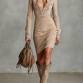 Abito Midi Beige Suede Colletto
