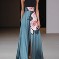 Abito Maxi A-Line Chiffon Nero Floreale