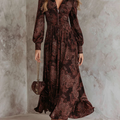 Abito Maxi con Zip e Stampa Paisley Marrone
