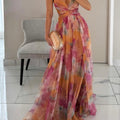 Maxi A-line floreale dipinta scollo V